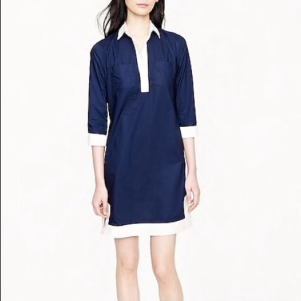 J Crew | Camp Tunis Dress | Size 4 | 💯 Cotton | Navy/White | Above the Knee